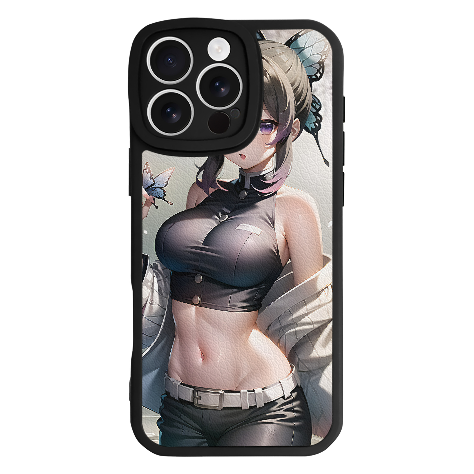 （画像用） 鬼滅の刃（きめつのやいば）蟲柱-胡蝶 しのぶ／こちょう しのぶ Kochou Shinobu 【iPhone 16シリーズ対応】シリコンスマホケース（レザー調） 材質：シリコン